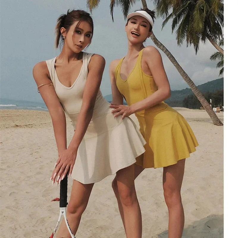 Tennis Dress Female Sleeveless - đánh giá và giá Yoga Fitness Hoodie